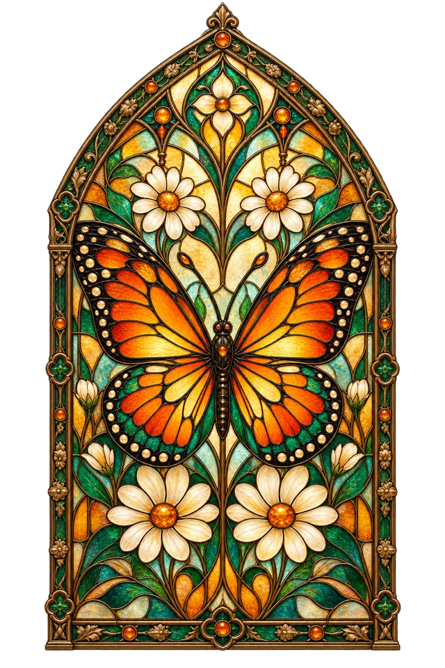 Stained-glass artwork from Wings & Petals